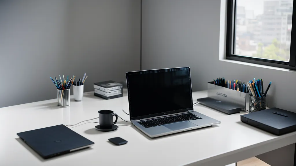 Close-up of an ethernet cable connected to a laptop on a clean desk