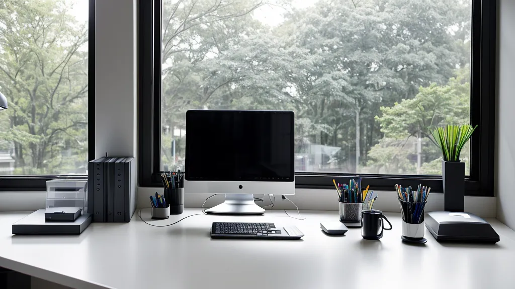 Matte black desktop PC tower on an IT admin work desk